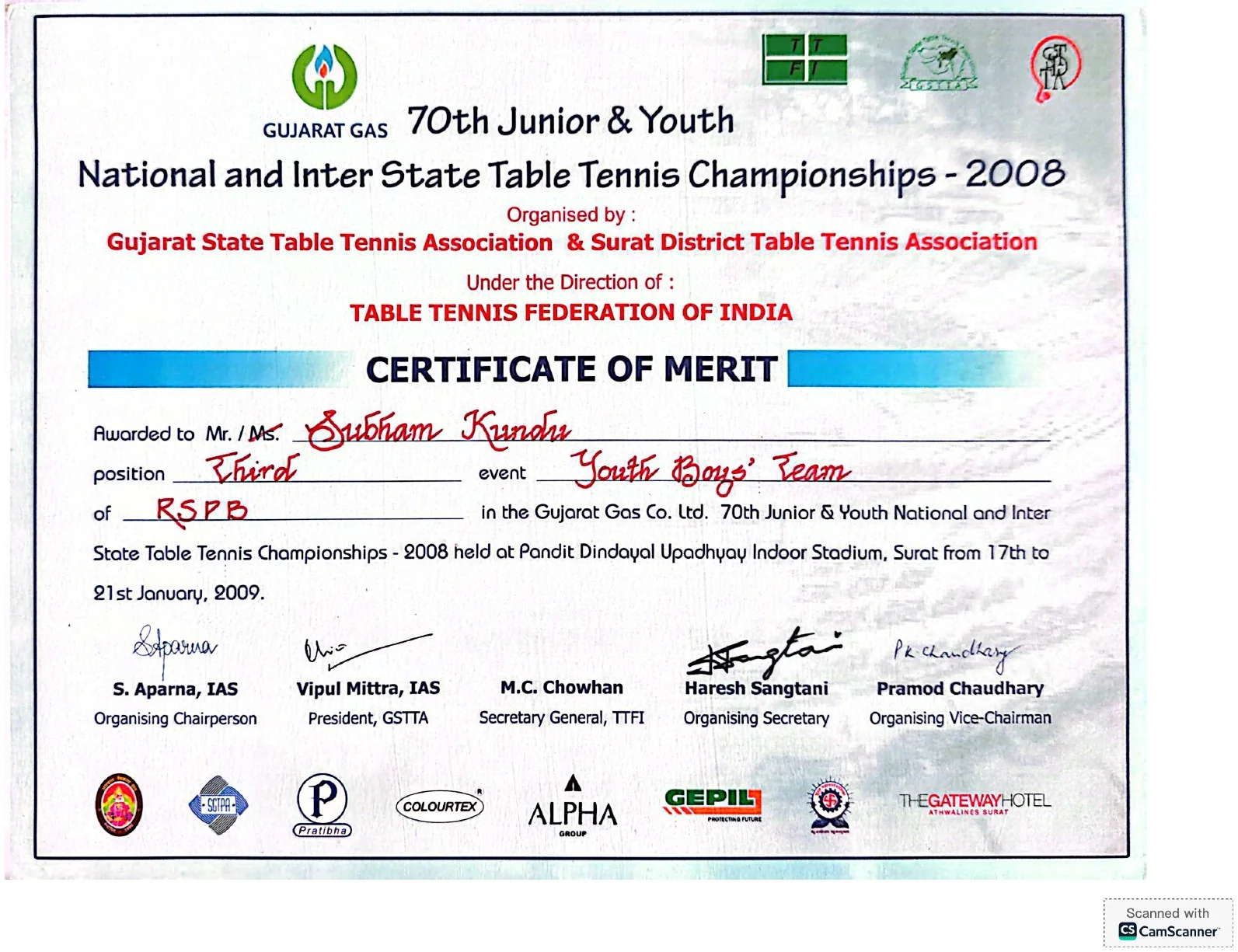 70th Junior & Youth Nationals — Third certificate