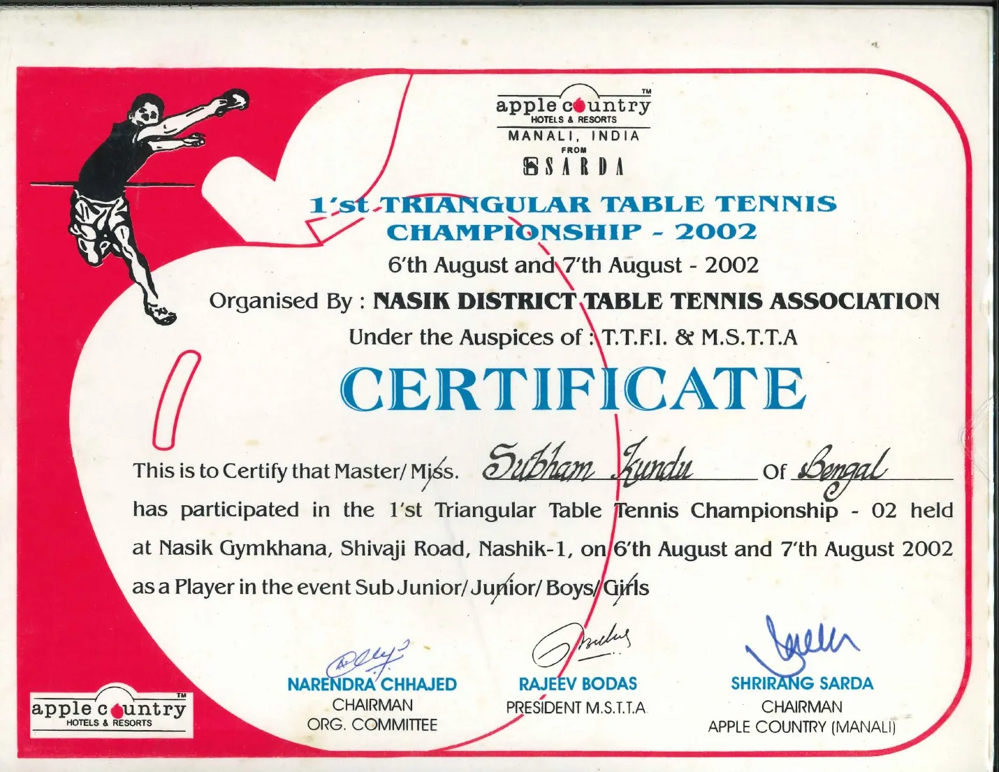 1st Triangular Championship certificate