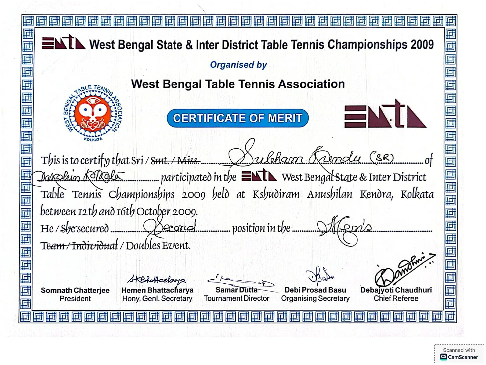 WB State & Inter District — Second certificate